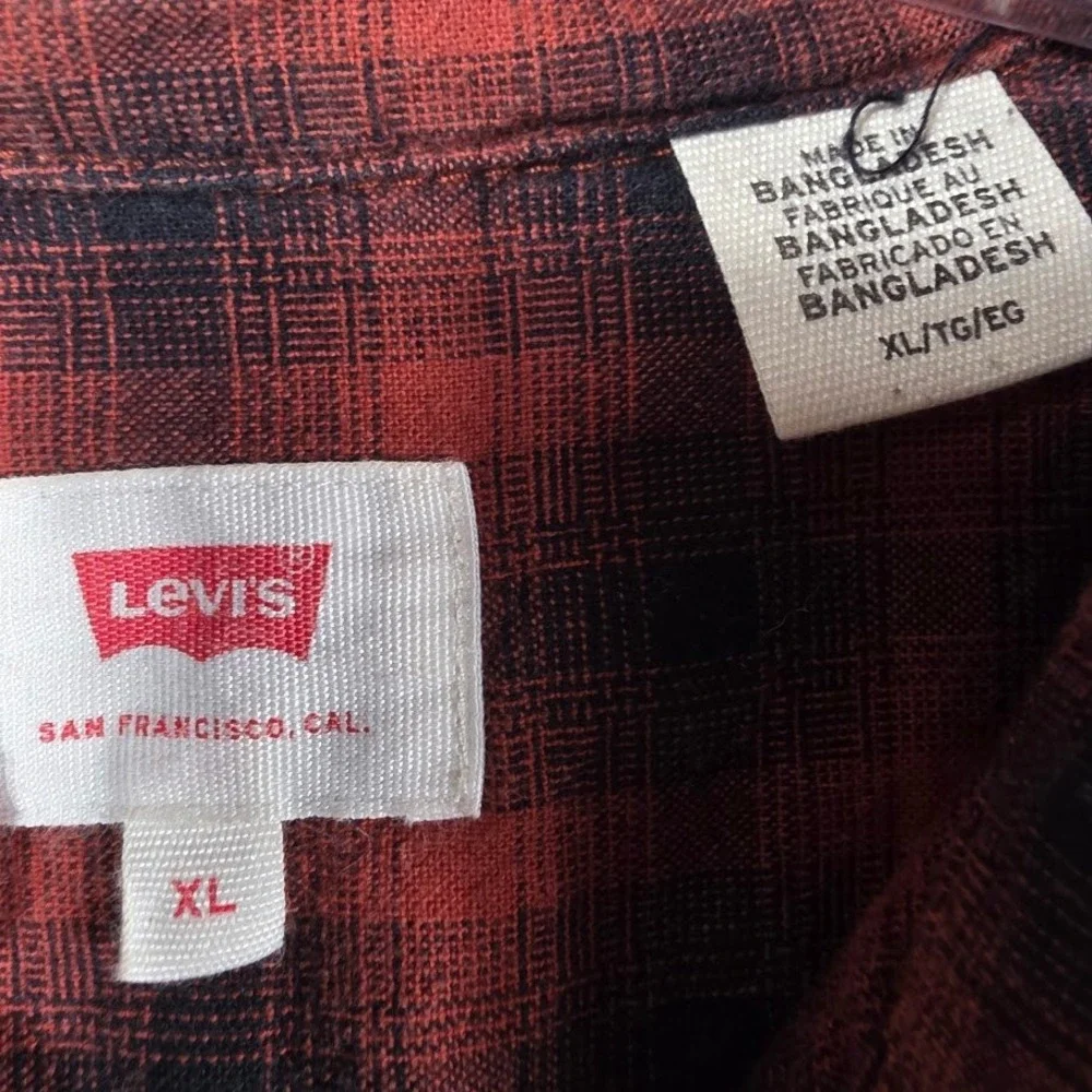Levi's Button Down Shirt Mens XL Red‎ Black Plaid LS Flannel Cotton Casual